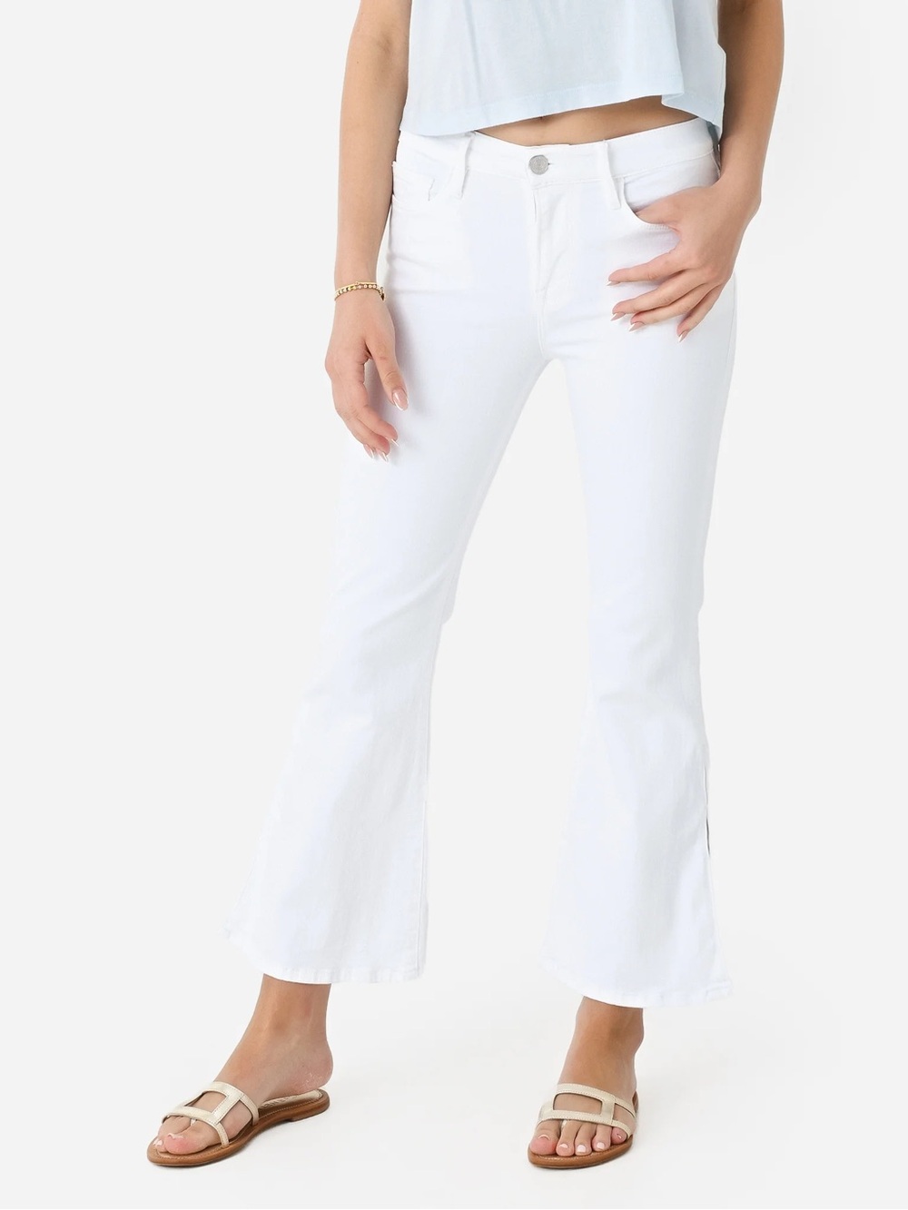 Frame Denim White Flare Jeans - Classic High-Rise Fit. 28